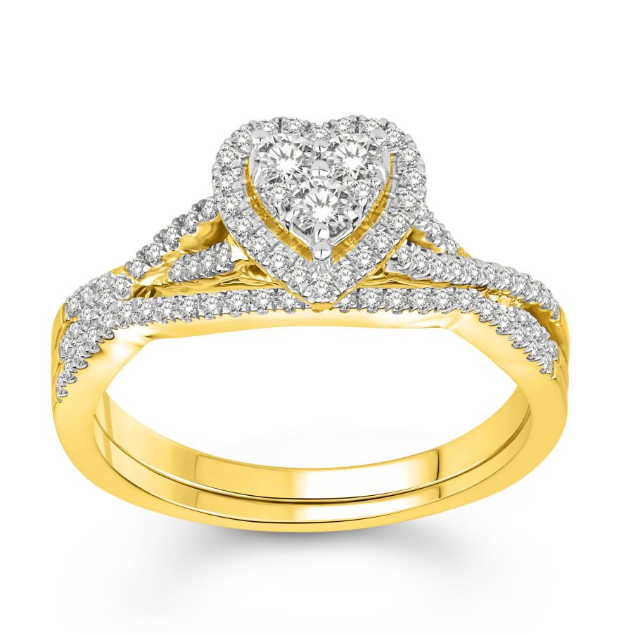 LADIES BRIDAL SET 0.50CT ROUND DIAMOND 10K YELLOW GOLD