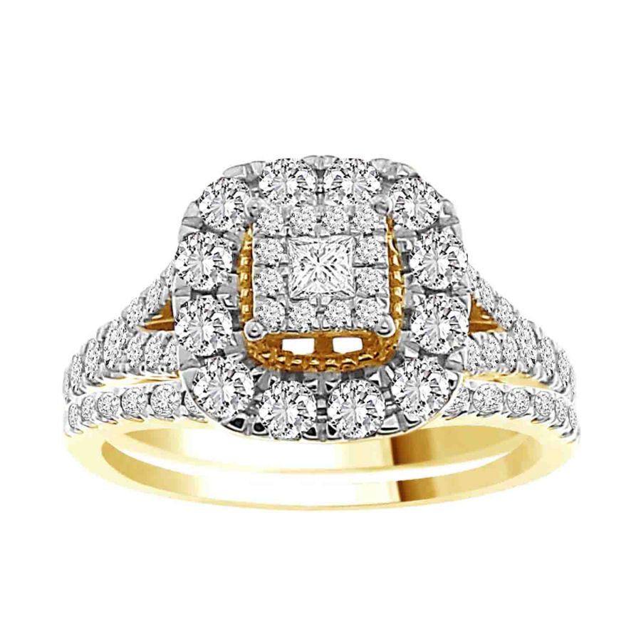 LADIES BRIDAL SET 1.25CT ROUND/PRINCESS DIAMOND 14K YELLOW GOLD