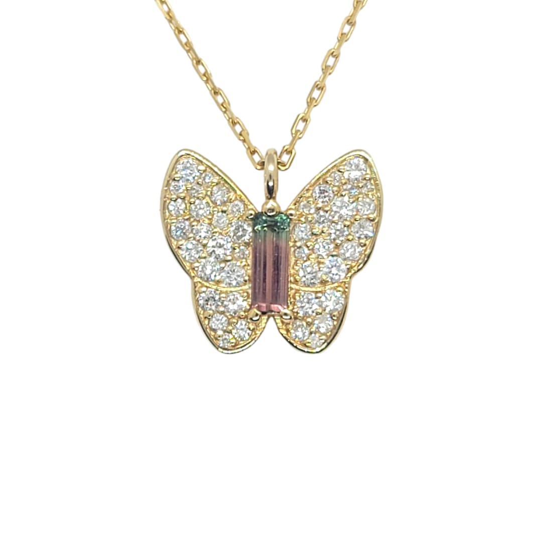 Butterfly Necklace Tourmaline & Diamond - 18kt YG