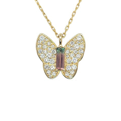 Butterfly Necklace Tourmaline & Diamond - 18kt YG