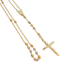 14kt Cross Rosary Crucifix Chain Tri-Color Gold