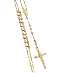 14kt Cross Rosary Crucifix Chain Tri-Color Gold