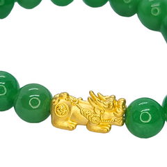 24kt YG Dragon - 10mm Green Jade Bracelet