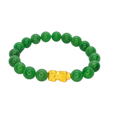 24kt YG Dragon - 10mm Green Jade Bracelet