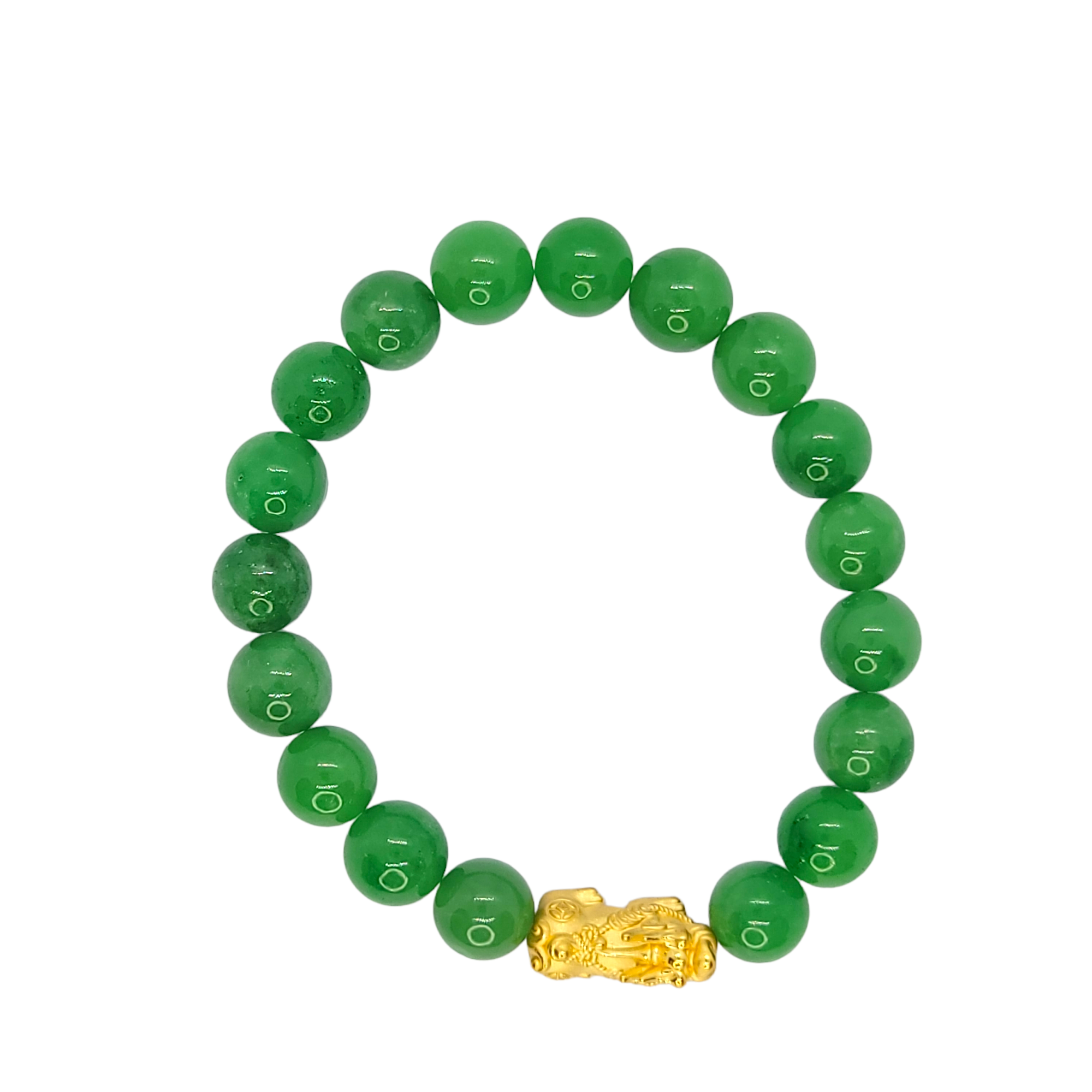 24kt YG Dragon - 10mm Green Jade Bracelet