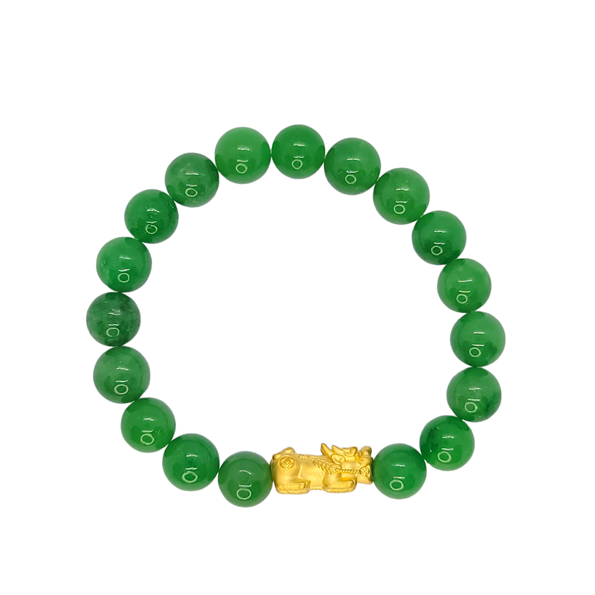 24kt YG Dragon - 10mm Green Jade Bracelet