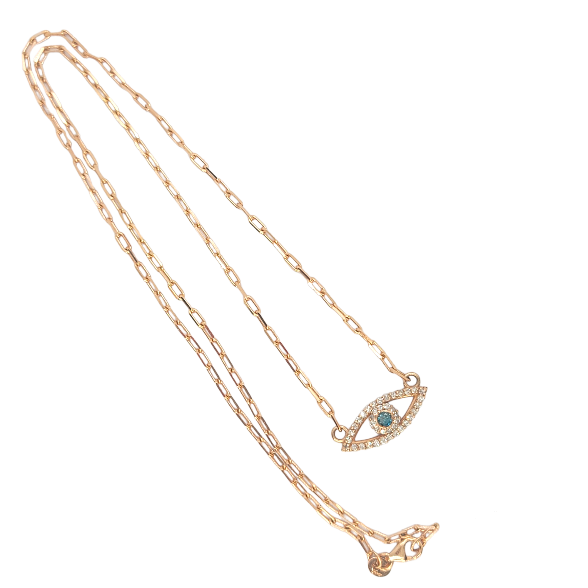 14kt Evil Eye Diamond Pendant - Paperclip Chain