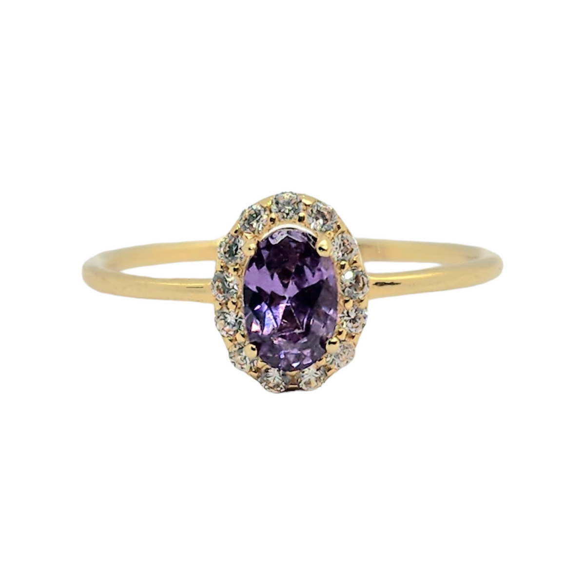 Oval Shaped Birthstone Ring with Halo- 10kt