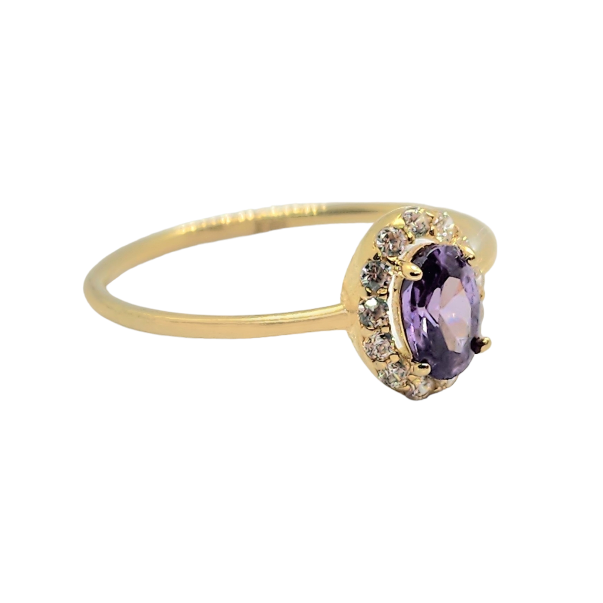 Oval Shaped Birthstone Ring with Halo- 10kt