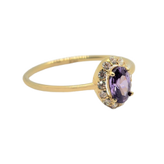 Oval Shaped Birthstone Ring with Halo- 10kt