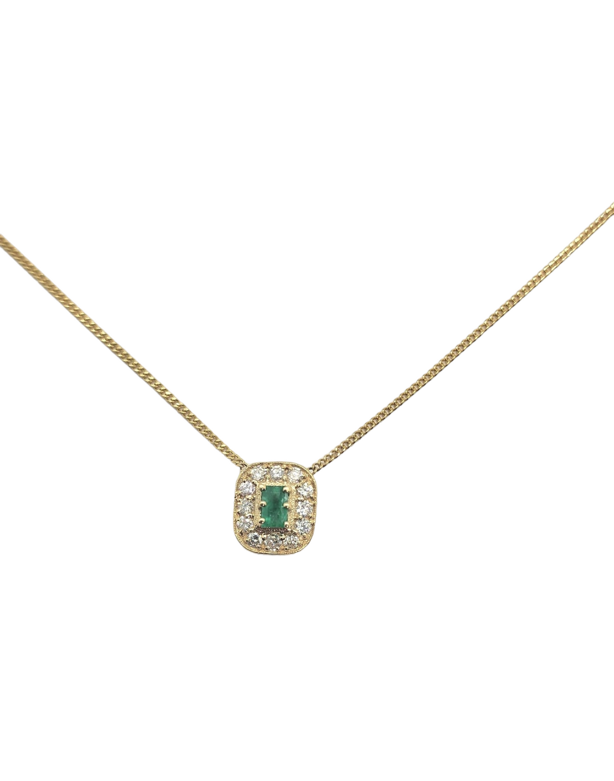 Natural Colombian Emerald and Diamond Necklace - 14kt