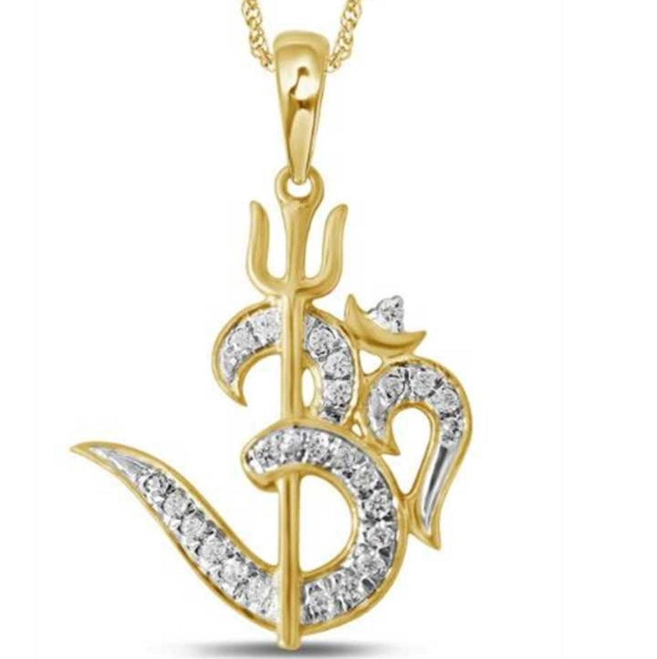 OM Pendant with Trishula - 0.50ct Diamond - Solid Gold 10kt