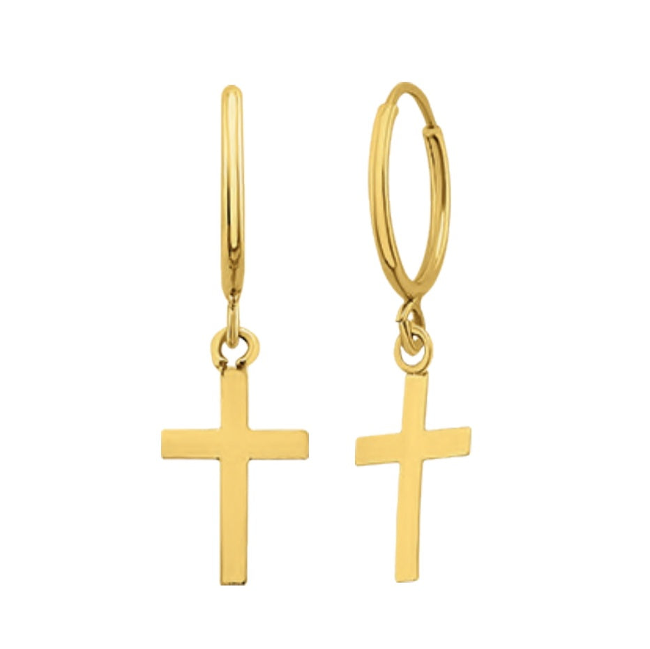 Hanging Cross Huggie Earring