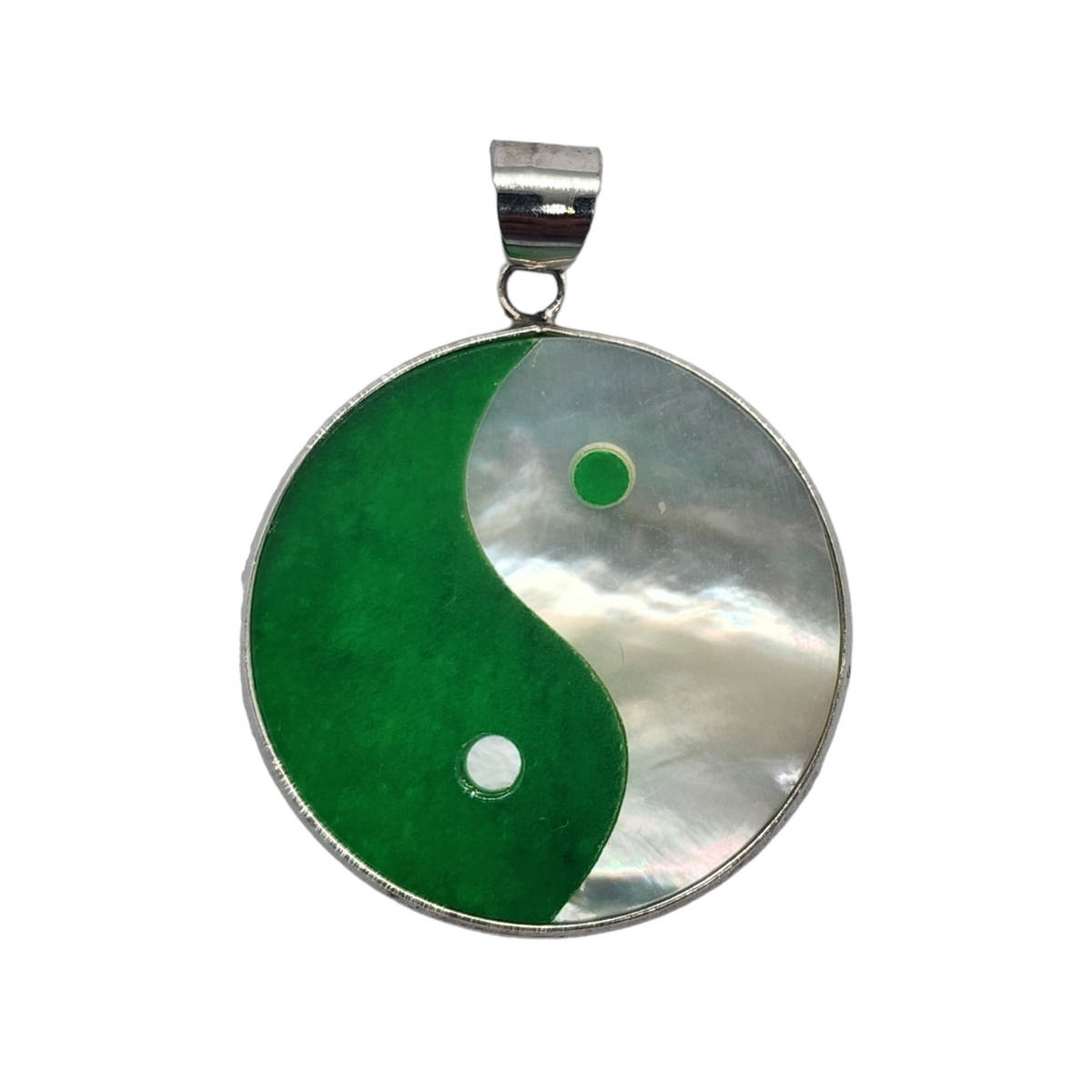 Ying Yang Pendant - Genuine Mother of Pearl and Green Jade / Sterling Silver