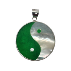 Ying Yang Pendant - Genuine Mother of Pearl and Green Jade / Sterling Silver