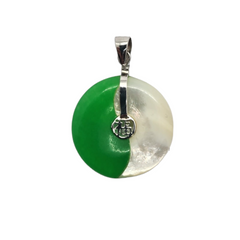 Ying Yang Medium Pendant - Genuine Mother of Pearl and Green Jade / Sterling Silver