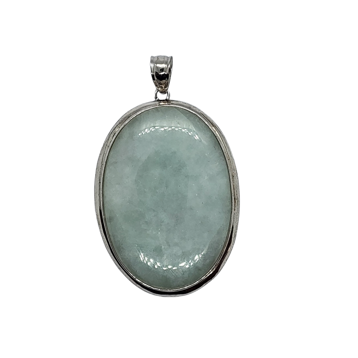 Genuine Green Jade Oval Pendant - Sterling silver