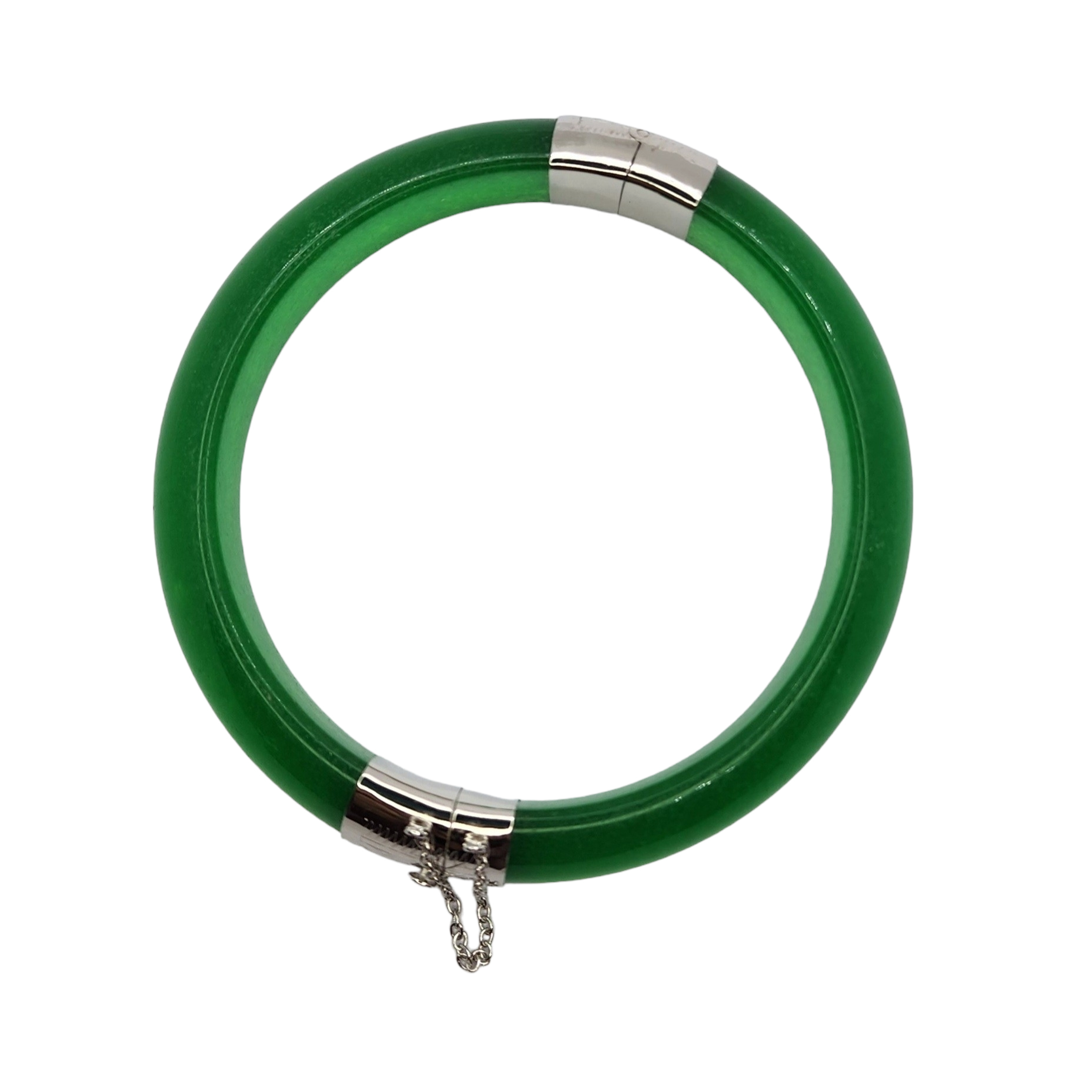 Green Jade Bangle - Sterling Silver Lock