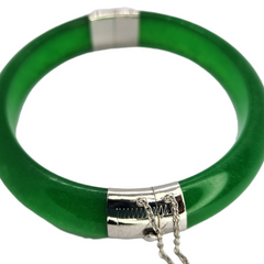 Green Jade Bangle - Sterling Silver Lock