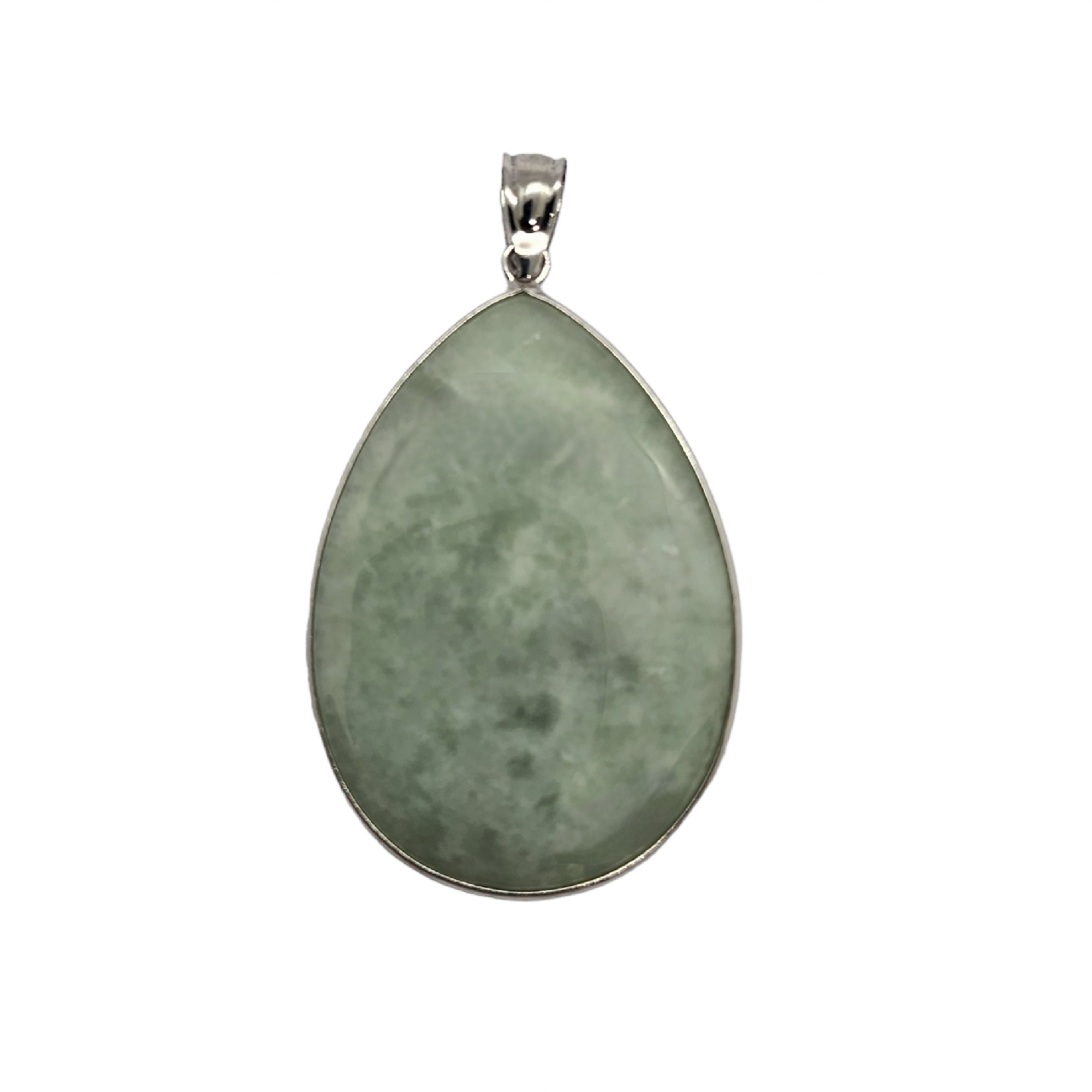 Genuine Green Jade Pear Shape Pendant - Sterling Silver