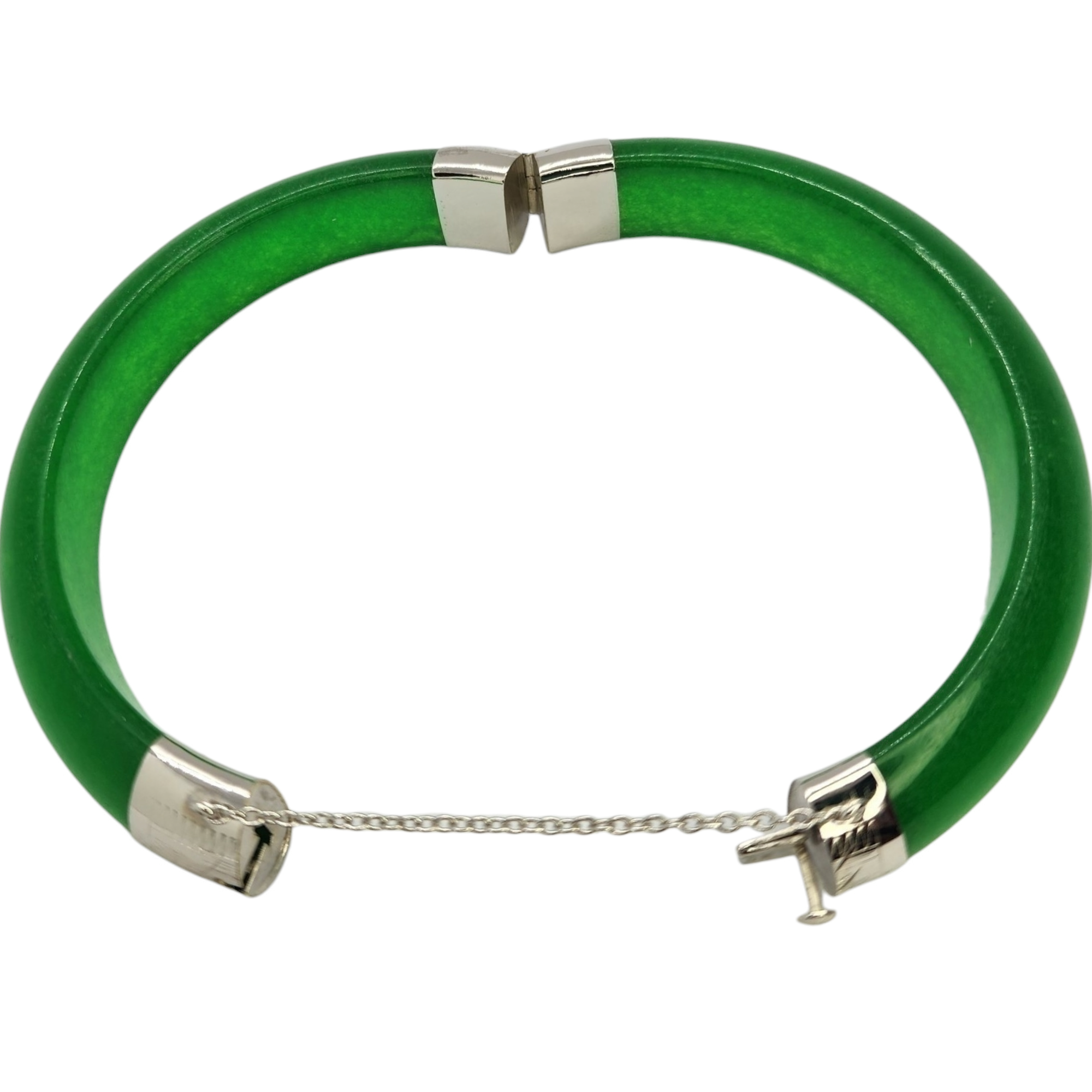 Green Jade Bangle - Sterling Silver Lock