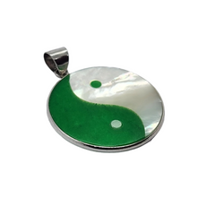 Ying Yang Pendant - Genuine Mother of Pearl and Green Jade / Sterling Silver