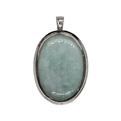 Genuine Green Jade Oval Pendant - Sterling silver