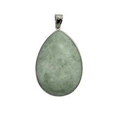 Genuine Green Jade Pear Shape Pendant - Sterling Silver