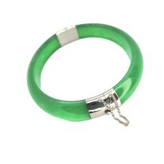 Green Jade Bangle - Sterling Silver Lock