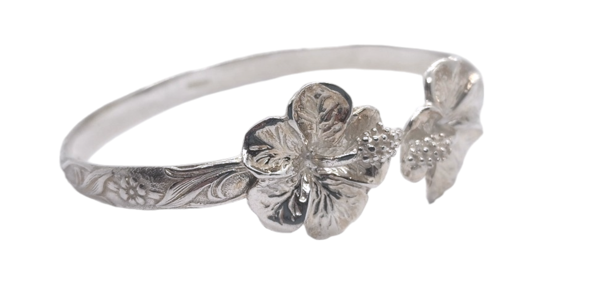 Hibiscus West Indian Bangle - Sterling Silver