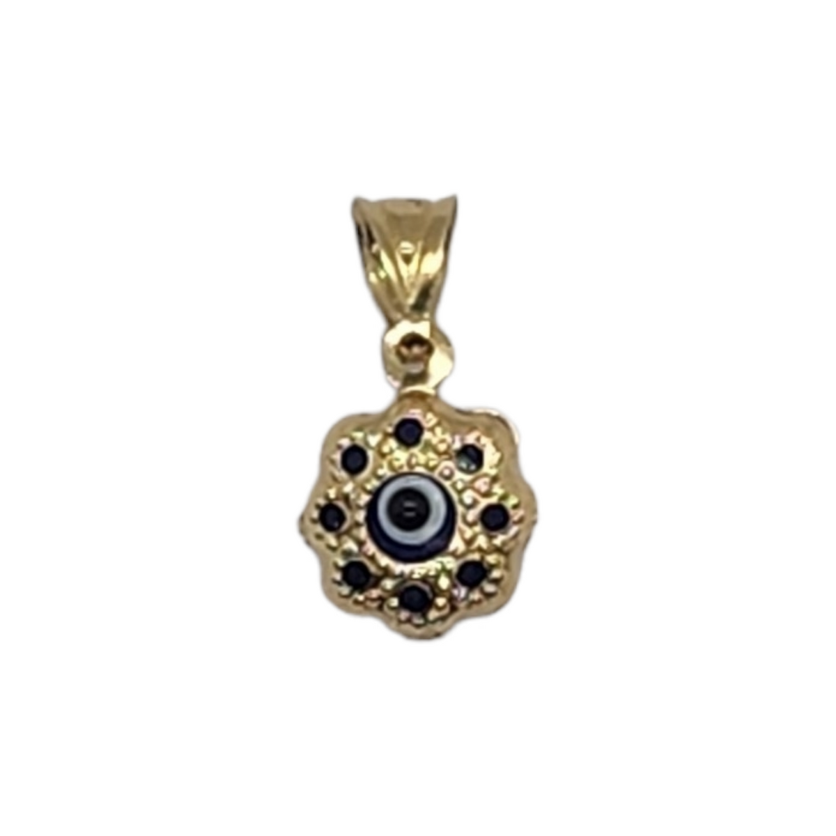 Blue Flower Evil Eye Pendant - 14kt Gold