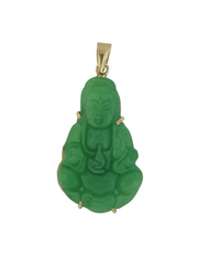 14kt Green Jade Buddha Pendant