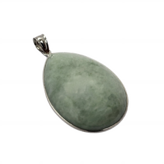 Genuine Green Jade Pear Shape Pendant - Sterling Silver