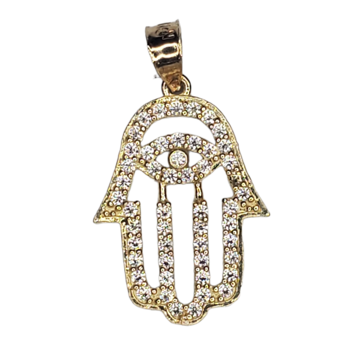 14kt Yellow Gold - CZ Hamsa (Gods Hand)