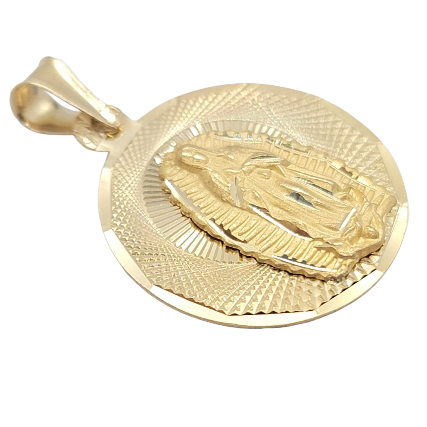 14kt Yellow Gold - Virgin Mary Guadalupe Round Medallion