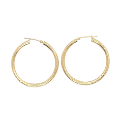 14kt Yellow Gold 3mm Hoops - Diamond Cut Pattern 1.3"inch