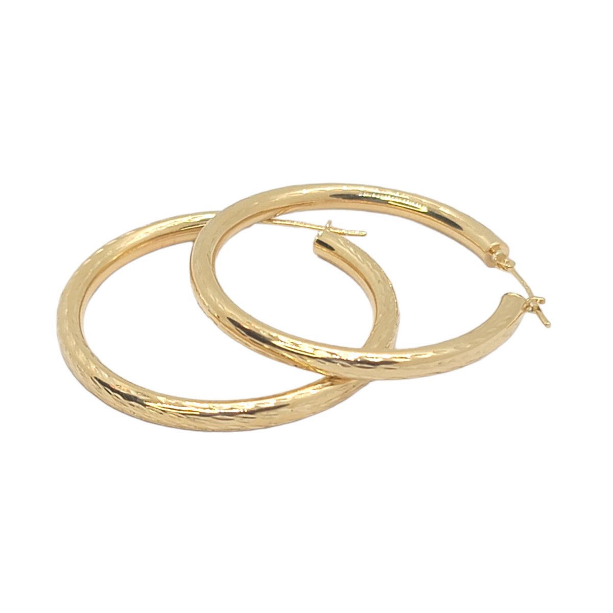 14kt Yellow Gold 3mm Hoops - Diamond Cut Pattern 1.3"inch