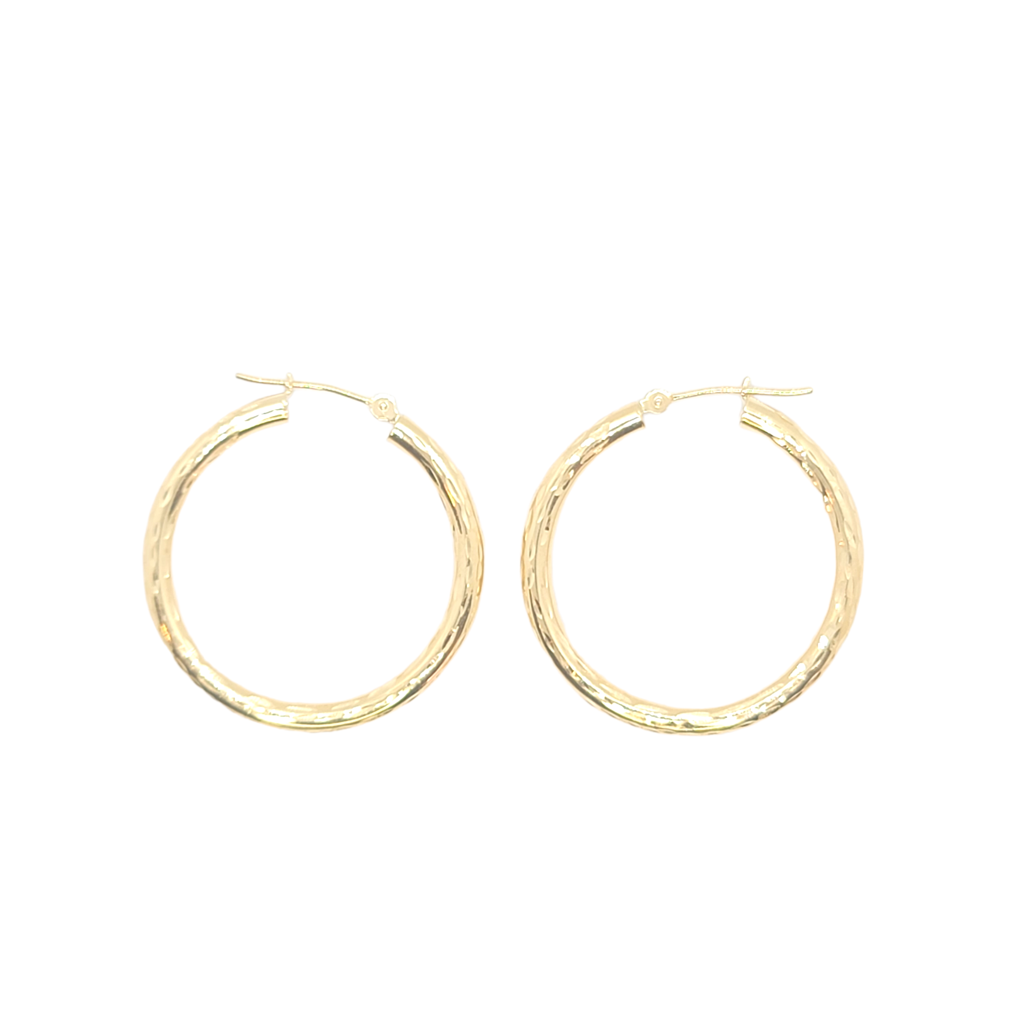 14kt Yellow Gold 3mm Hoops - Diamond Cut Pattern 1"inch