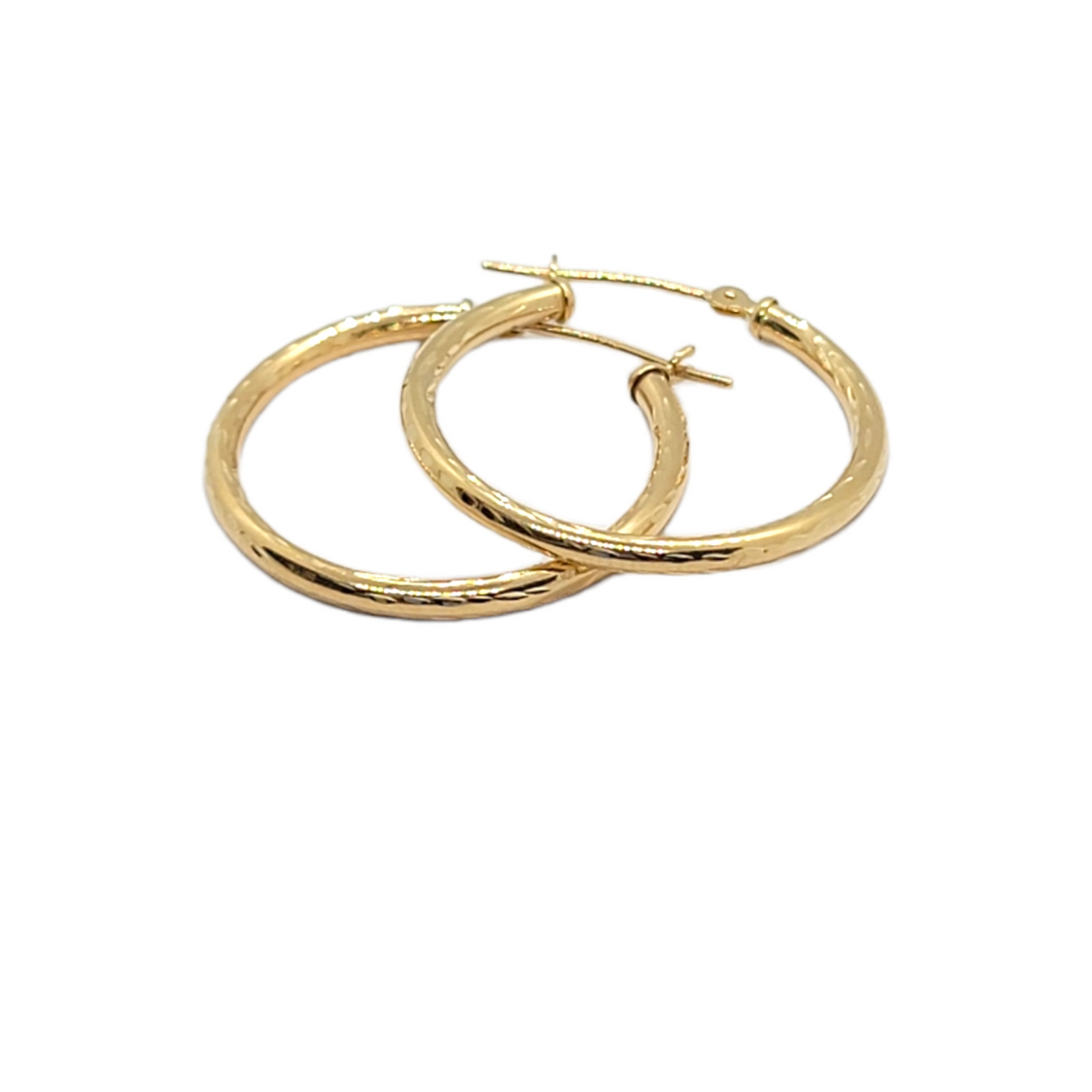 14kt Yellow Gold 2.2mm Hoops - Diamond Cut Pattern 1" inch