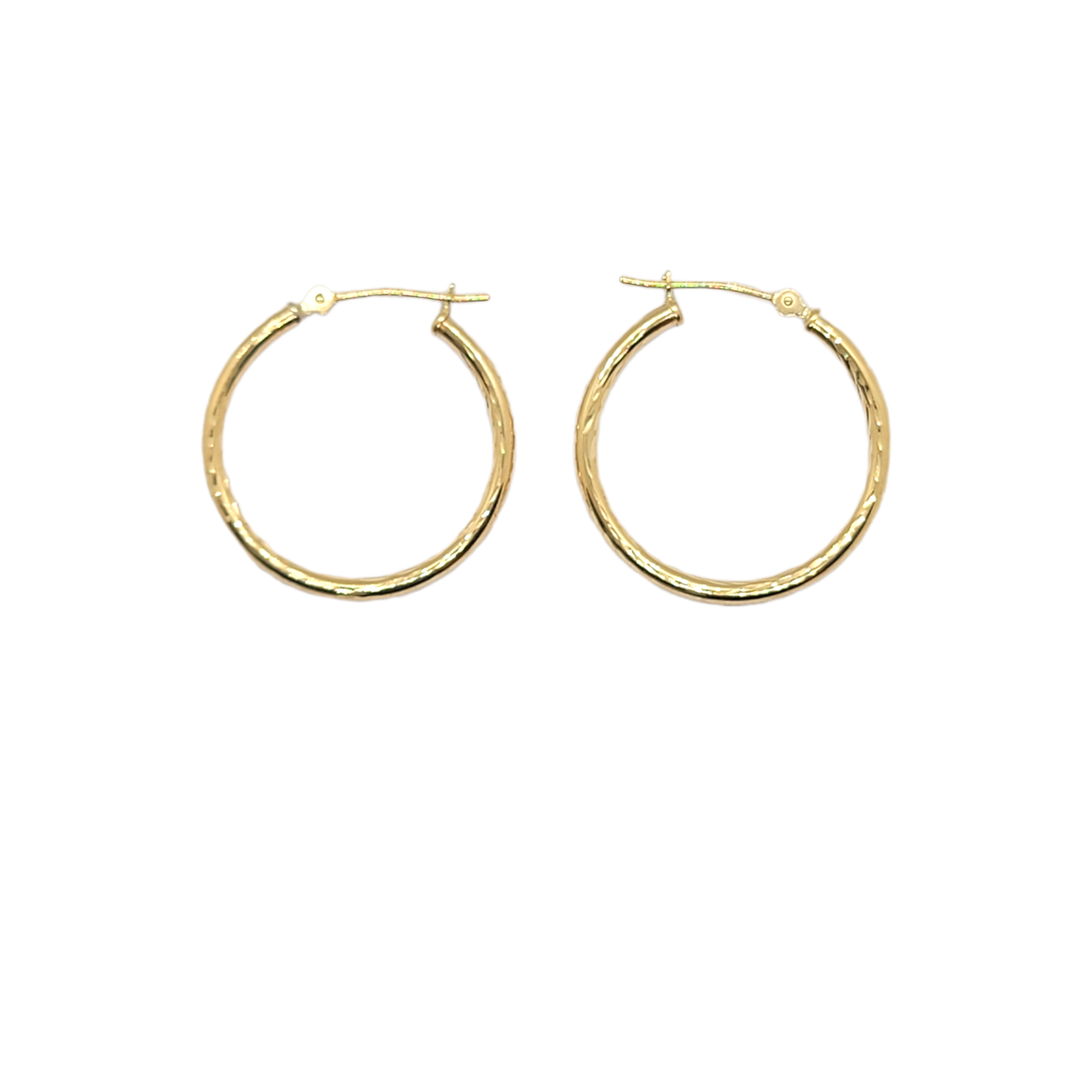 14kt Yellow Gold 2.2mm Hoops - Diamond Cut Pattern 1" inch