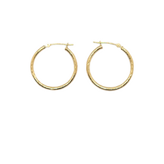 14kt Yellow Gold 2.2mm Hoops - Diamond Cut Pattern 1" inch