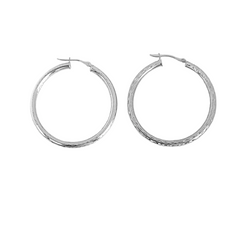 14kt White Gold -  1.5" inch Diamond Cut Hoops