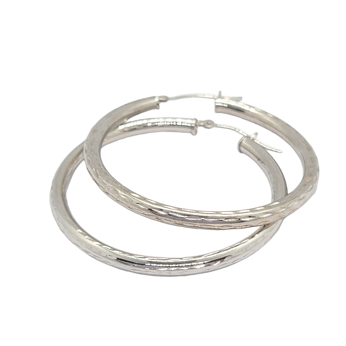 14kt White Gold -  1.5" inch Diamond Cut Hoops