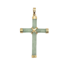 14kt Yellow Gold Natural Jade Cross Medium