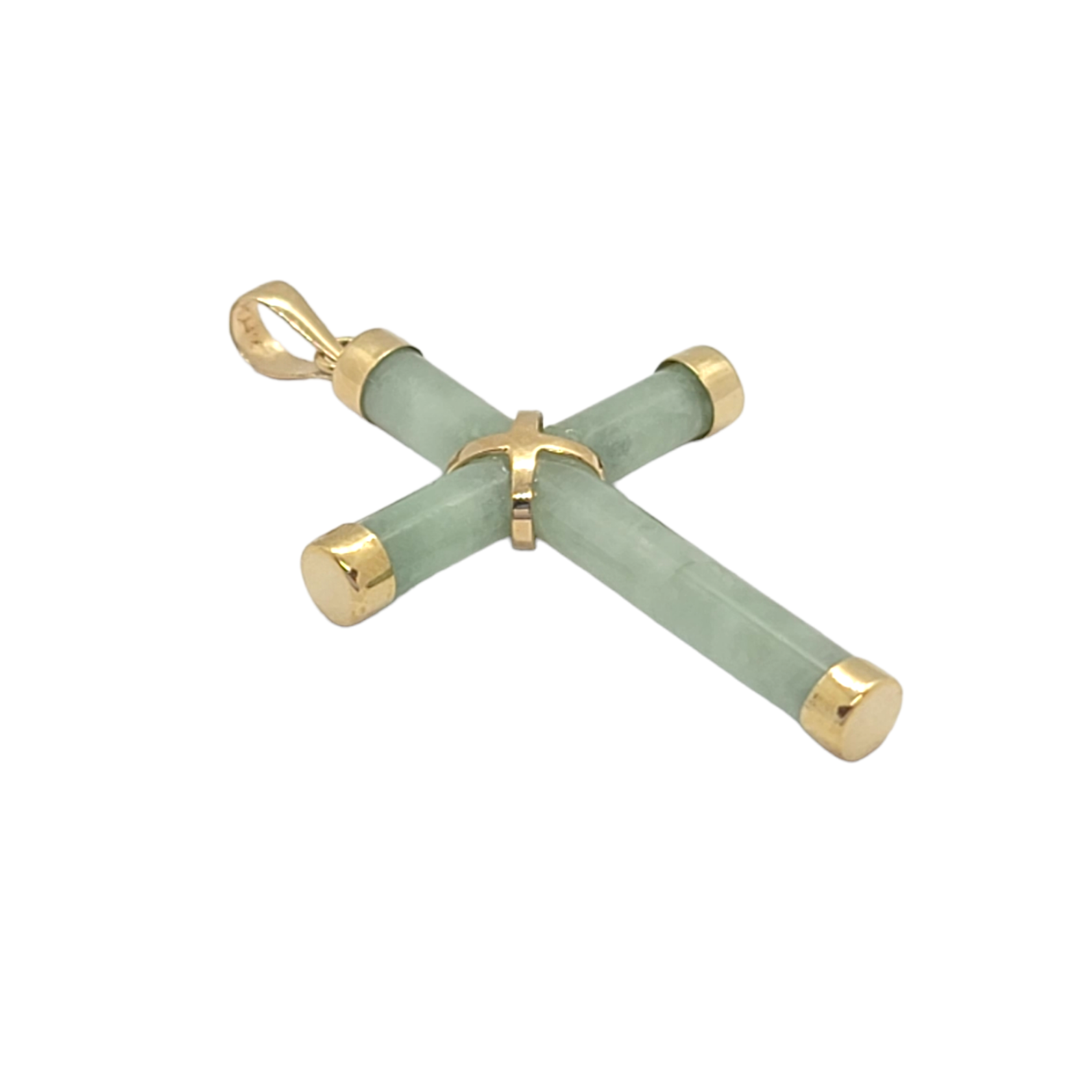 14kt Yellow Gold Natural Jade Cross Medium