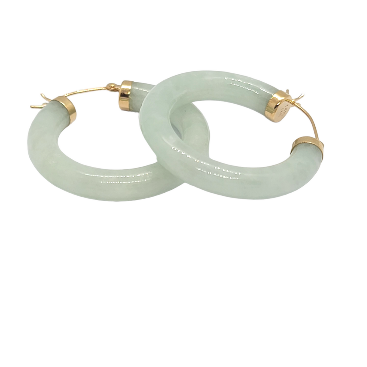 14kt Yellow Gold Jade Hoops 1.20" inches