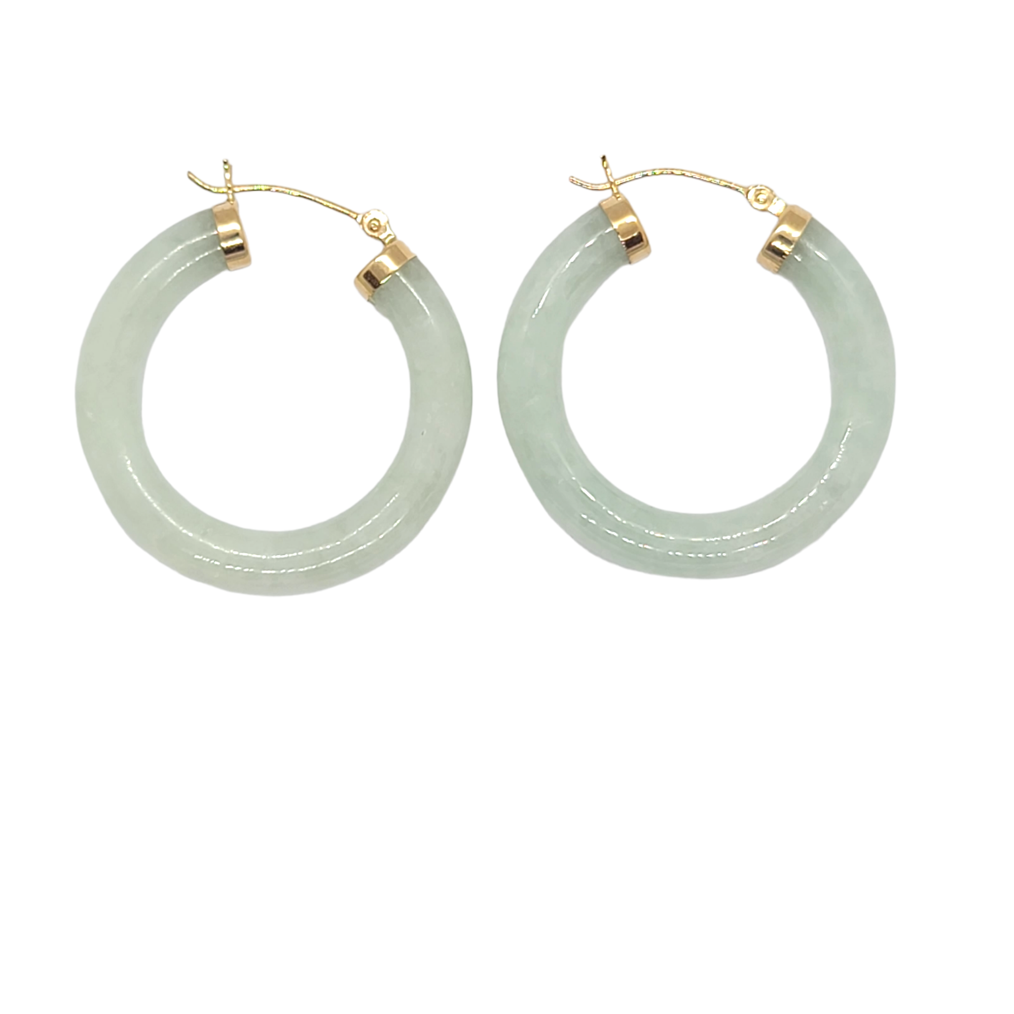 14kt Yellow Gold Jade Hoops 1.20" inches