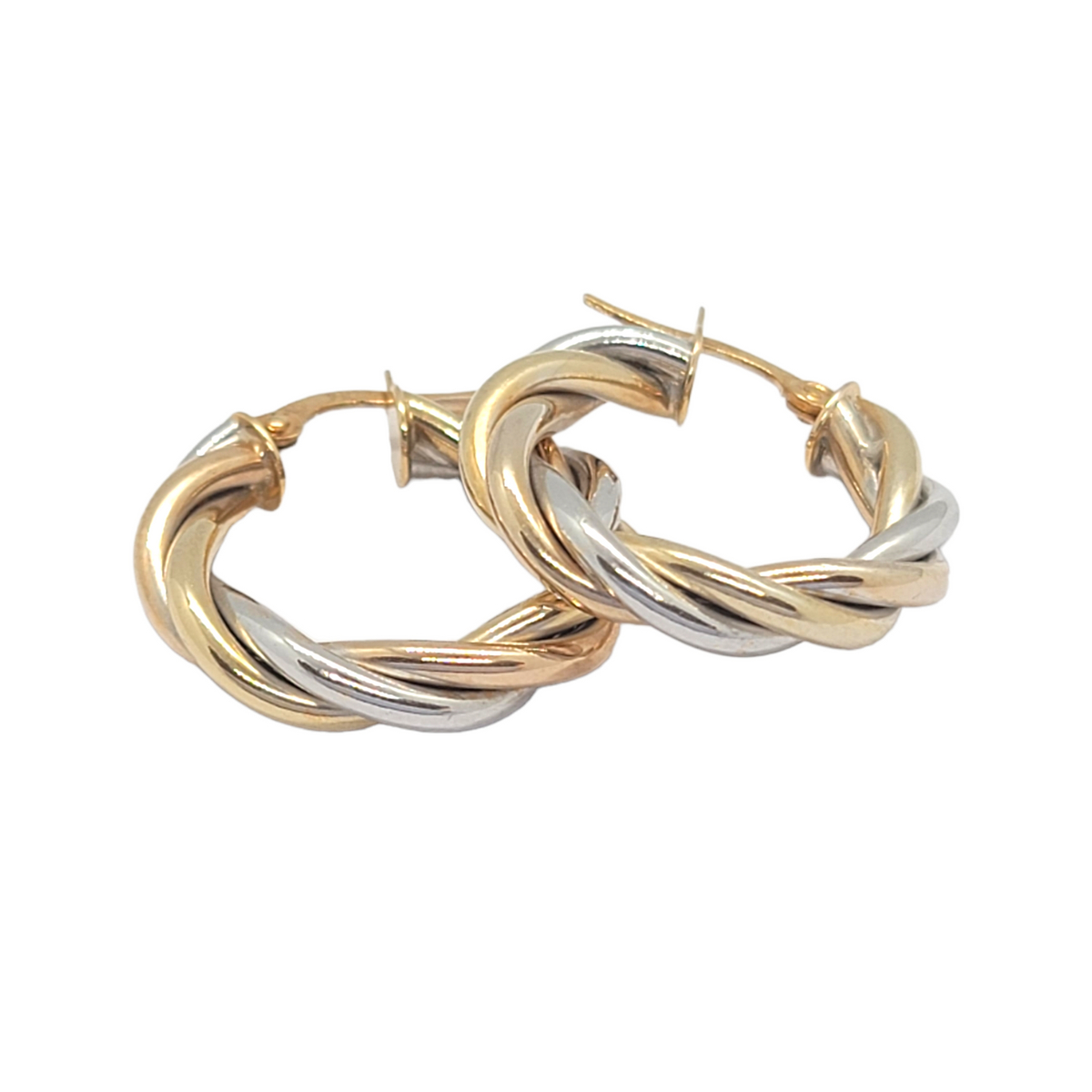 10kt Tri-Color Braided Hoops 0.90"inches