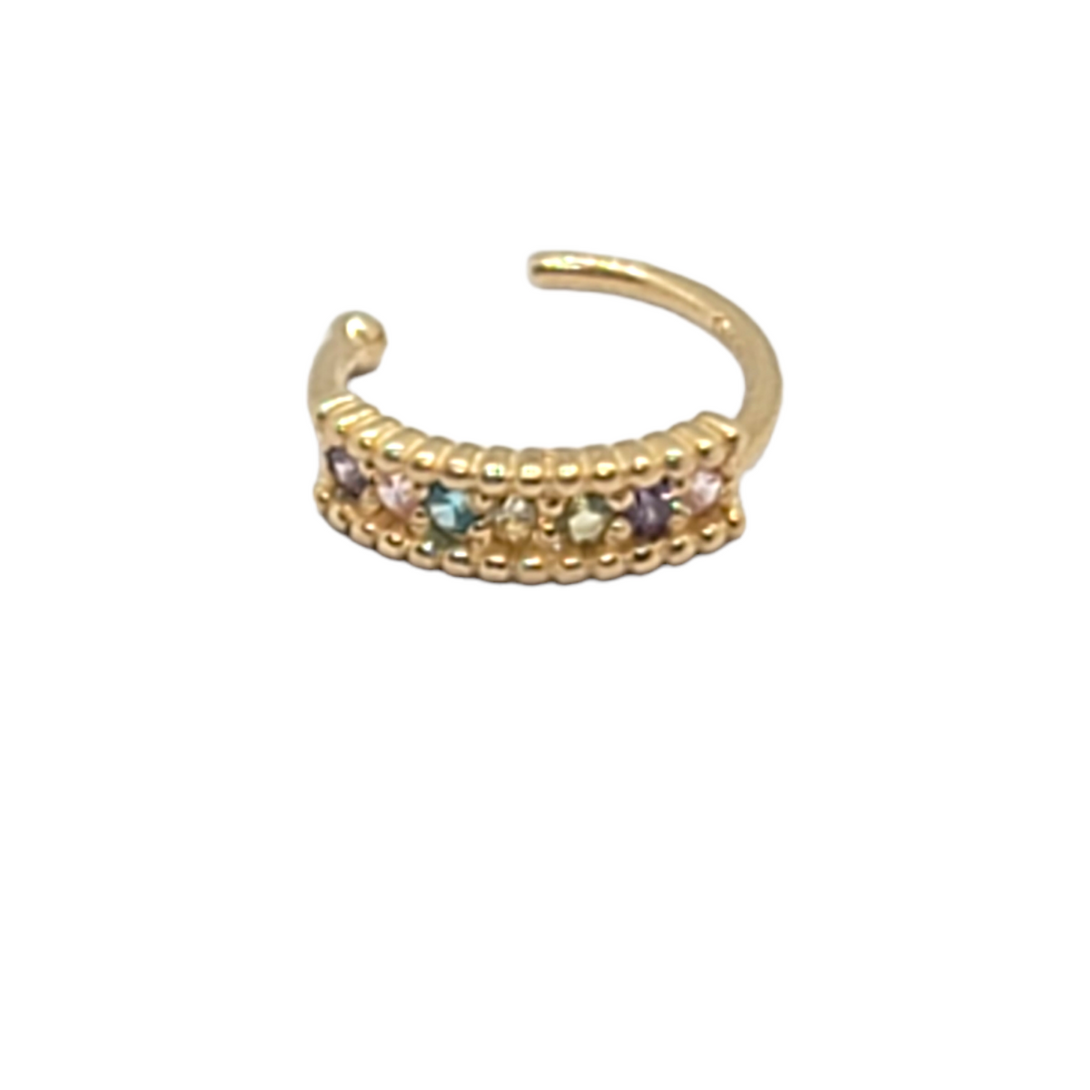 14kt Yellow Gold Nose Hoop Multi Color CZ