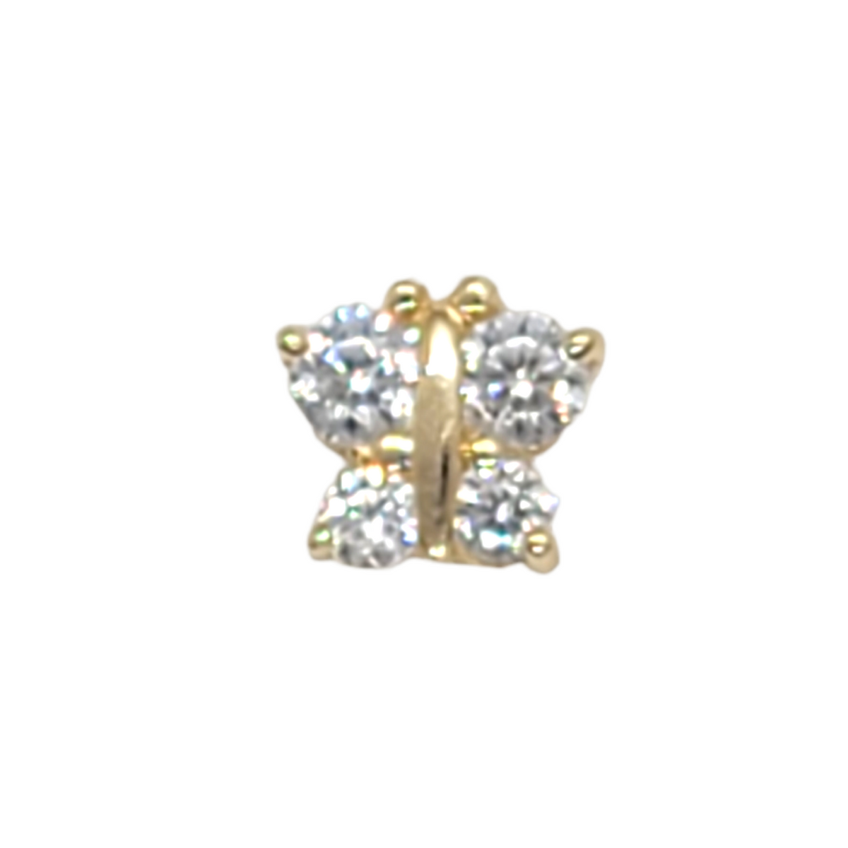 14kt Yellow Gold Butterfly Nose Ring CZ - Ball Back